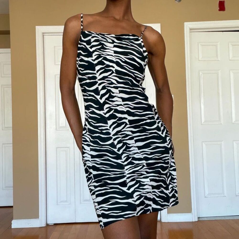 100% Silk Zebra Print Mini Dress | Size XXS